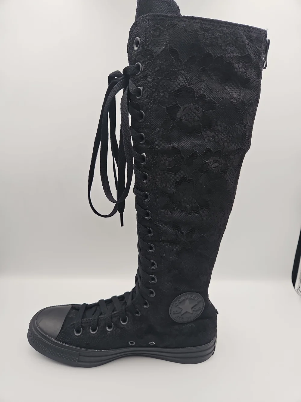 Converse Black Knee-High Lace-Up Lace-Overlay Sneakers